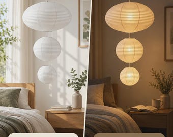 Pantalla de lámpara de papel de arroz japonés de 3 niveles, blanca, para lámpara colgante, farol de techo minimalista zen, pantalla plegable.