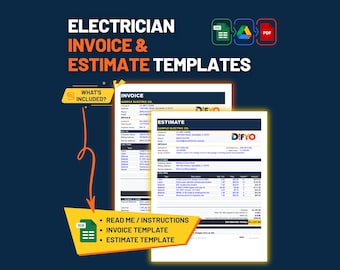 Plantilla de factura y presupuesto para electricistas / Presupuesto para contratistas eléctricos / Editable en Excel y Google Sheets / Descarga instantánea