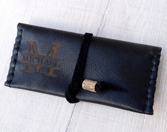 Personalized Leather Tobacco Pouch: Handmade Slim Design