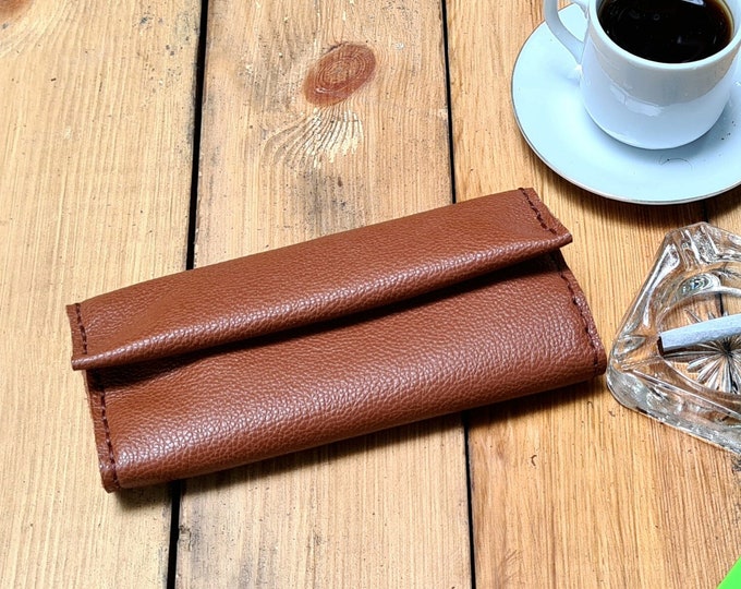 Rolling tobacco leather case, Handmade tobacco pouch