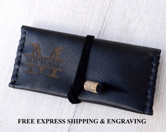 Leather tobacco pouch, rolling cigarette case.