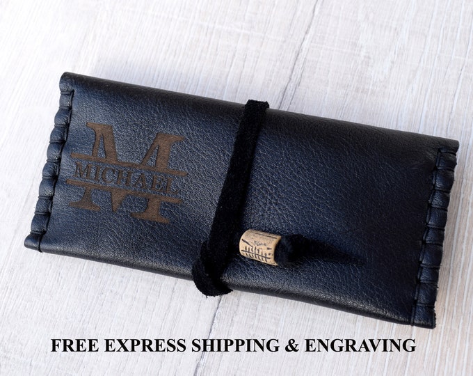 Leather tobacco pouch, rolling cigarette case.