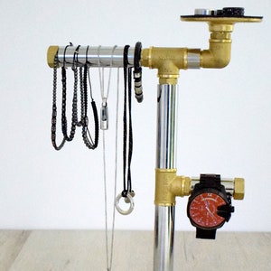 Industrial Pipe Jewelry Stand, Solid Brass T-Bar Jewelry Display, Bracelet Display Stand, Watch Stand, men's jewelry stand, Necklace Stand