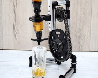 Gift for men, Motorcycle chain art, man cave Whiskey Dispenser. Chain model.