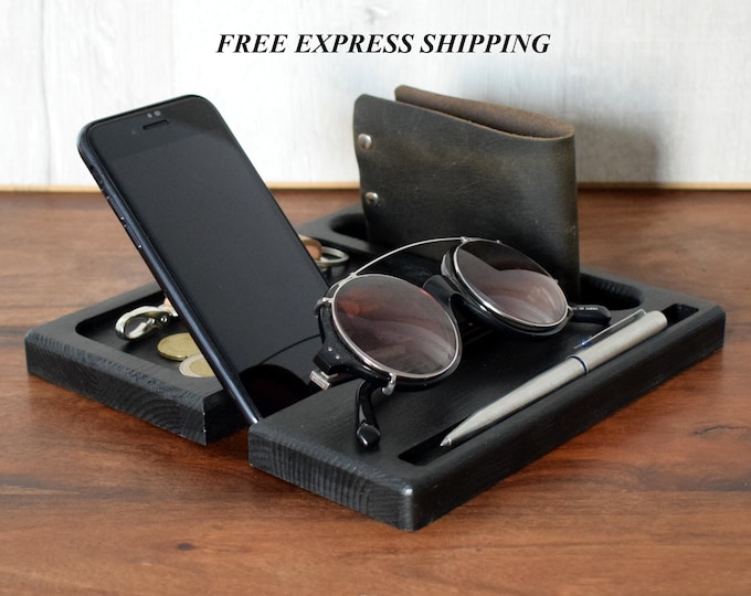 Gift for him, Docking station, husband gift, organizer for him, gifts for men, gifts for boyfriend, wooden gift, ocd organizer