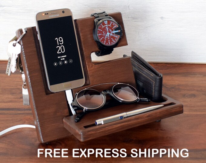 Cell Phone Dock, Wooden Docking Station, Wood Docking Station, Charging Station, Personalized Valet, Mens Wood docking station, gift for men
