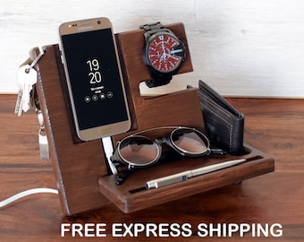 Desk organizer, Nightstand Dock Wood Organizer, Docking station, Glasses holder