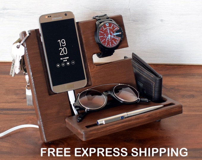 Desk organizer, Nightstand Dock Wood Organizer, Docking station, Glasses holder