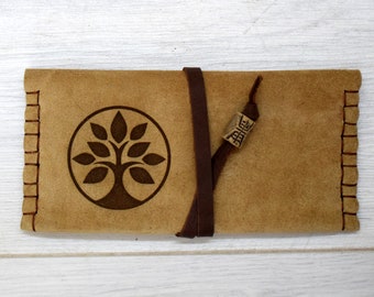 Engraved Leather Tobacco Pouch: Handmade Suede Tobacco Case