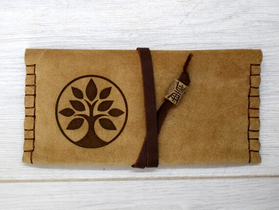 Engraved Leather Tobacco Pouch: Handmade Suede Tobacco Case