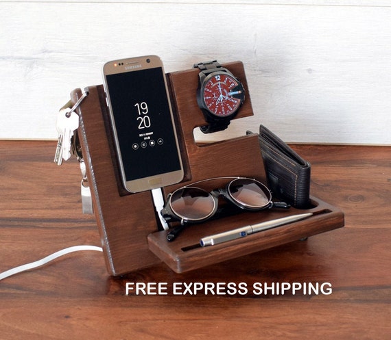 Wood Docking Station: Nightstand Organizer, Phone & Glasses Holder