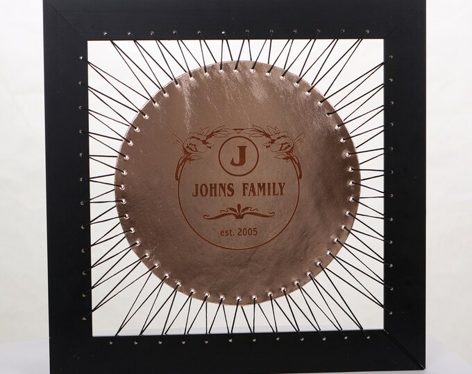 Monogrammed Leather frame with Your Family Name,