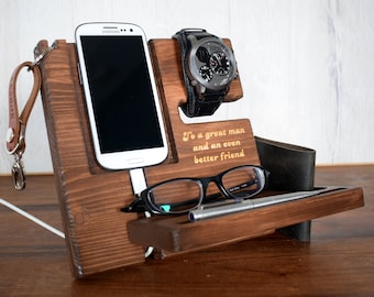 Mens Wood Valet Tray, Mens Wood Valet Box, Mens Valet Stand, Charging Dock, personalized, Docking Station, gifts for men, gift for boyfriend
