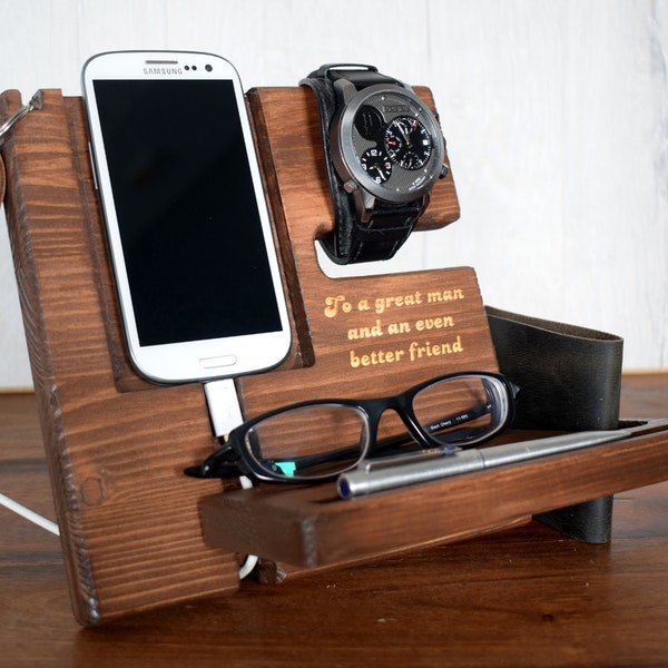 Mens Wood Valet Tray, Mens Wood Valet Box, Mens Valet Stand, Charging Dock, personalized, Docking Station, gifts for men, gift for boyfriend
