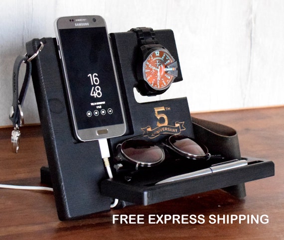 Wood Docking Station, Nightstand Organizer, Anniversary Gift for Men