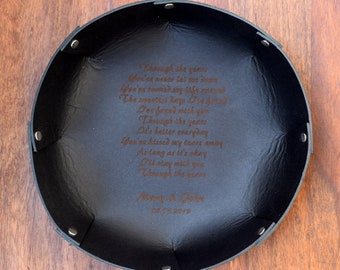 Leather Valet Tray with Your Vows Song Message/ 3rd Anniversary Gift/ Personalized Tray/ Desk Organizer/  Storage Tray/ Leather Tray