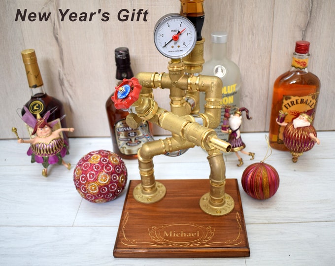 Fireman Firefighter Whiskey Dispenser, Steampunk Handcrafted industrial pipes