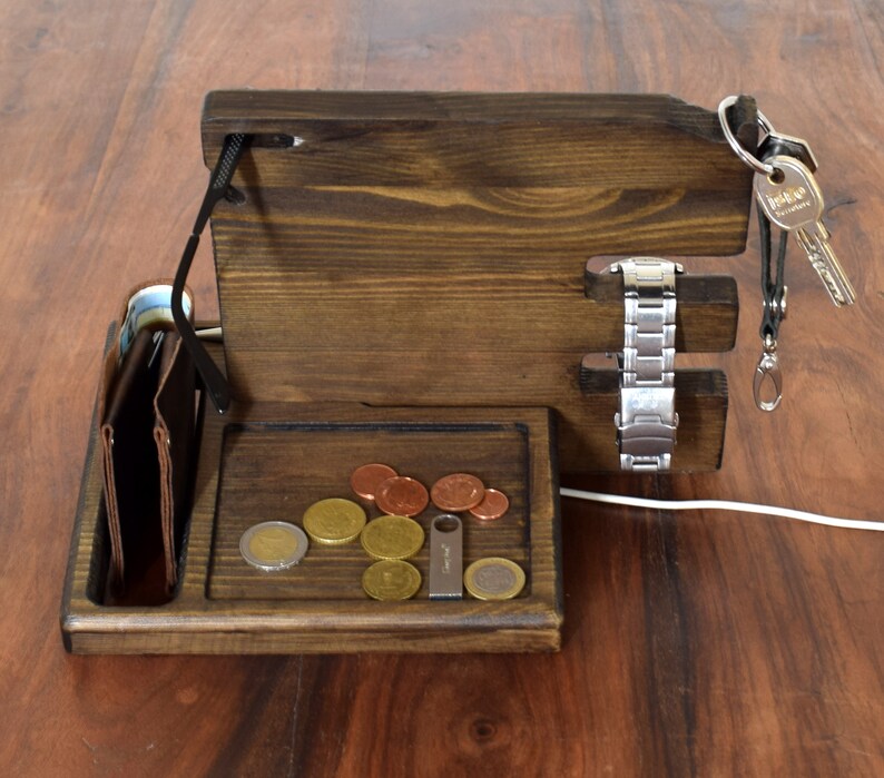 Mens Wood Valet Tray Mens Valet Stand Charging Dock Etsy