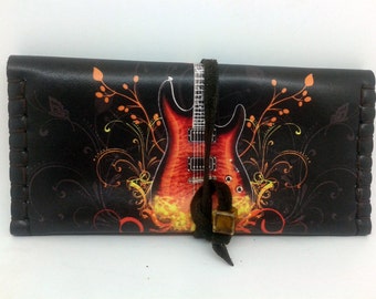 Leather Handmade Tobacco Pouch, Free Shipping, Music, Printed Tobacco Pouch, Guitar, Tobacco Pouch, Father gift , Men Gift, Gift For Her