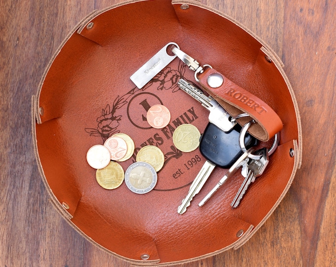 Custom Leather valet tray/ Personalized Tray /anniversary gift for husband/ Best selling items/ Storage Tray/