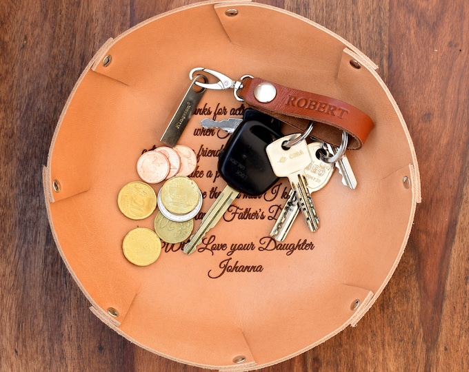 Valet tray, Personalized catchall, Handcrafted leather