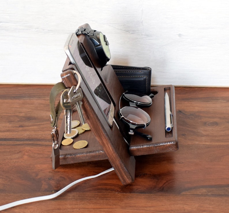 gifts for Men,Desk organizer,Nightstand Dock Wood Organizer,Docking