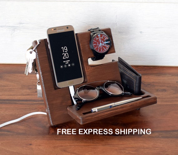 Men's Wood Docking Station: Phone, Watch, Wallet Organizer