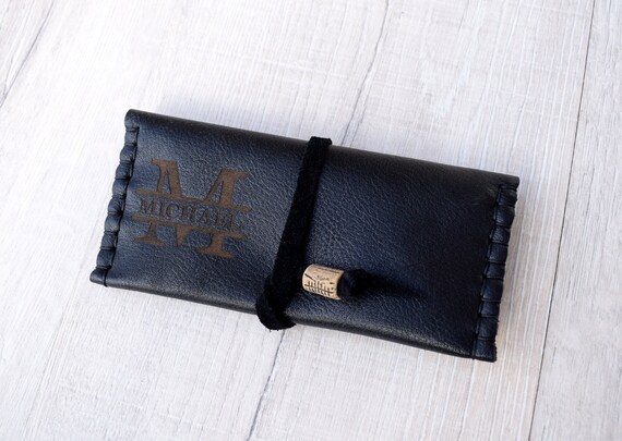 Leather Tobacco Pouch, Personalized Leather Tobacco Case, Engraved