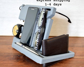 Glasses holder,Night Stand,Samsung galaxy s8,Anniversary Gift for Men,Dock Wood Organizer,Docking station,iPhone Charging Stand