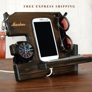 Docking station, Desk Organizer, wood organizer, Wooden phone stand