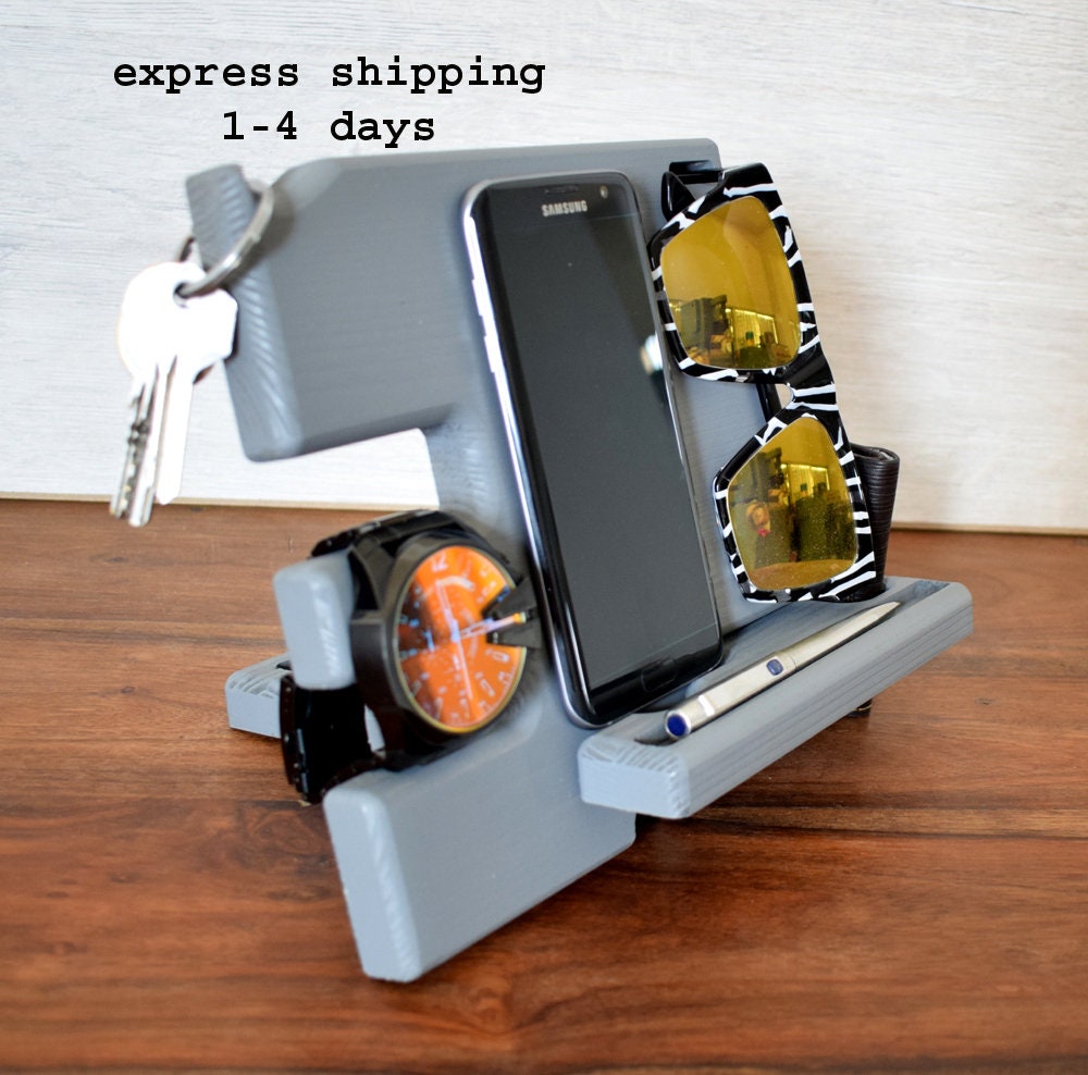 Groomsman gift, NightStand, Anniversary Gift for Men, Dock Wood Organizer, Docking station, Glasses holder, Galaxy S8, iPhone Charging Stand
