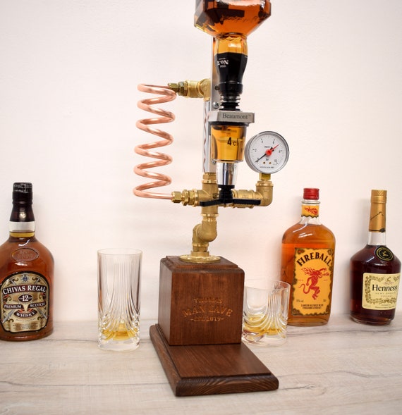 Bouteille De Whisky Antique Avec Support En Bois, Distributeur De