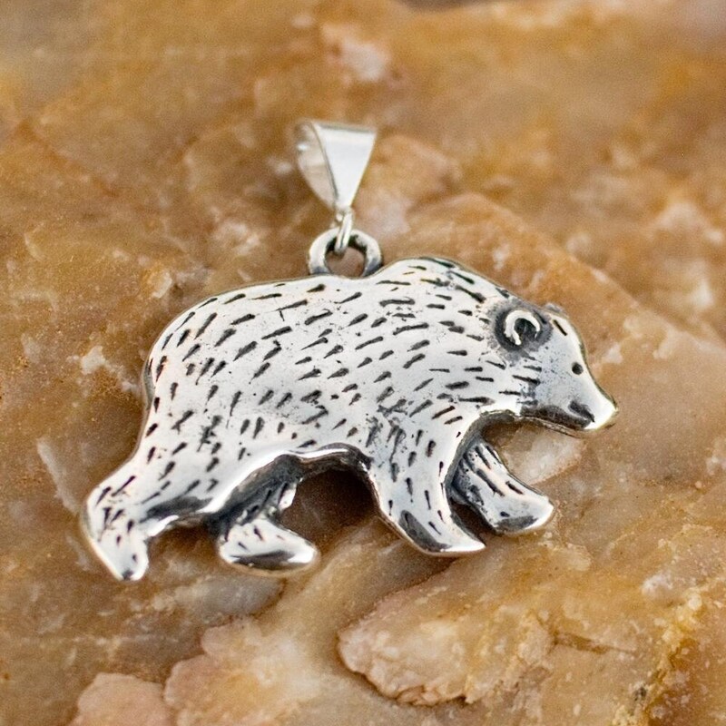 Sterling Silver 3D Grizzly Bear Charm Or Pendant - .925