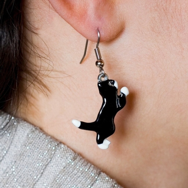 Enamel Black and White Cat Earrings