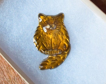 Enamel Brown Fat Cat Brooch