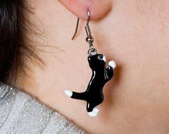 Enamel Black and White Cat Earrings