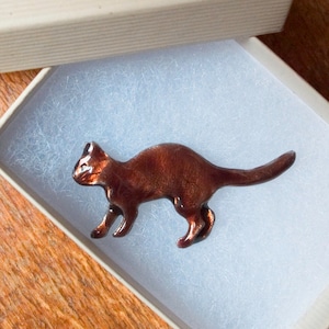 Enamel Havana brown cat brooch Cat lady jewelry Feline pin