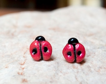 Enamel Ladybug Stud Earrings