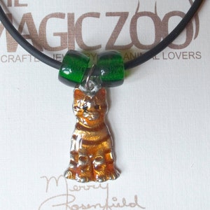 Enamel Ginger Tabby Cat Necklace