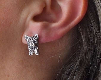 Yorkie Puppy Stud Earrings in Sterling Silver