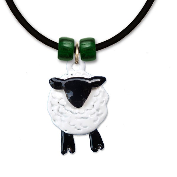 Collier mouton noir et blanc en émail