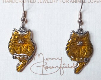 Enamel Brown Fat Cat Earrings