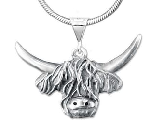 Sterling silver Highland cow pendant Heilan coo gifts Farm animal jewelry