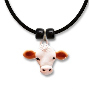 Enamel Red and White Cow Necklace
