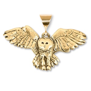 Flying Barn Owl Pendant in 14K Solid Gold
