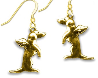 Dachshund Angel Earrings in 14K Solid Gold