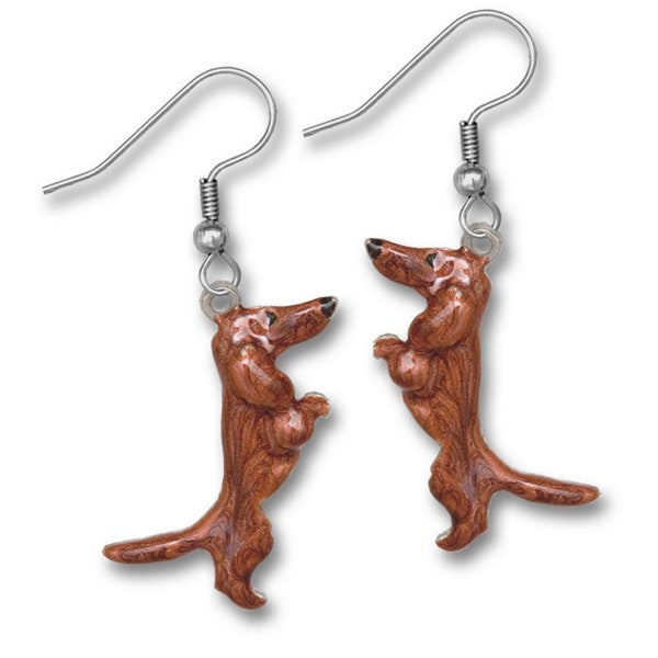 Enamel Red Dachshund Earrings