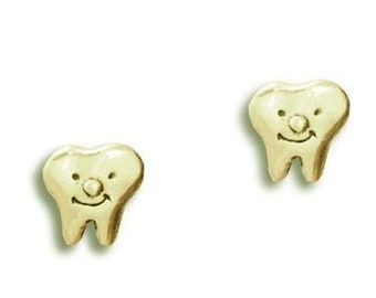 Smiling teeth stud earrings 14K Solid Gold