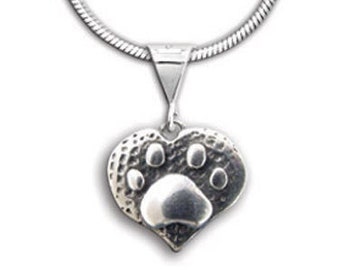 Collana Con Ciondolo A Cuore E Zampa Di Cane In Argento 925 E Diamanti Coltivati In Laboratorio (0.14 Ct, Colore D, VVS) – Gioiello Simbolo Dell'amore Per La Tua Famiglia Pelosa. Regalo Perfetto Per La Mamma Cane. Catena 45 Cm.