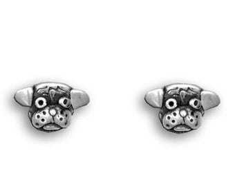 Pug Stud Earrings in Sterling Silver